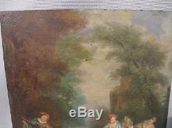 Old Oil Painting On Copper In The Style Of Watteau Xixth Century