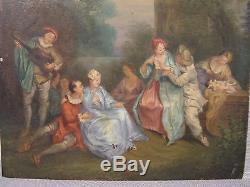 Old Oil Painting On Copper In The Style Of Watteau Xixth Century