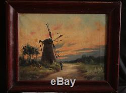 Old Oil Painting On Landscape At The MILL Signed Bary Late Nineteenth