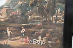 Old Oil Painting On Landscape Canvas With Figures Sec XVIII