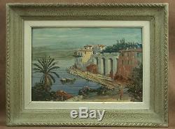 Old Oil Painting On Marine Panel Villefranche Signee Louis Vigon