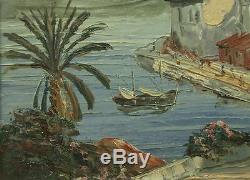 Old Oil Painting On Marine Panel Villefranche Signee Louis Vigon