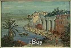 Old Oil Painting On Marine Panel Villefranche Signee Louis Vigon