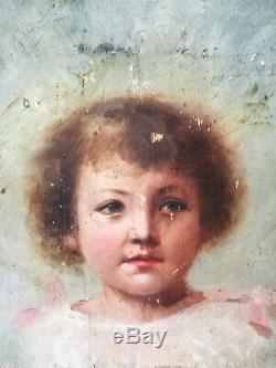 Old Oil Painting On Panel Portrait Of Girl Nineteenth