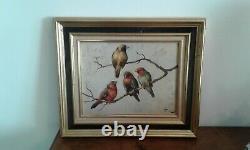 Old Oil Painting On Panel The 4 Birds Honoré Camos 1906-1991