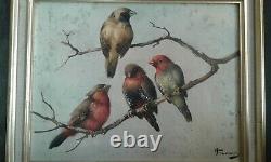 Old Oil Painting On Panel The 4 Birds Honoré Camos 1906-1991