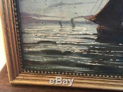 Old Oil Painting On Panel To Define (xixe-s) Lake Geneva In Lausanne