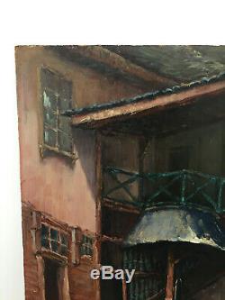 Old Oil Painting On Panel To Define (xixe-s) Old Inn Under Porch