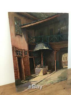 Old Oil Painting On Panel To Define (xixe-s) Old Inn Under Porch