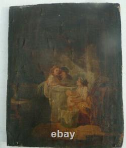 Old Oil Painting On Paper The Bath Of The 18th 18th 18th Century To Be Restored