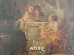 Old Oil Painting On Paper The Bath Of The 18th 18th 18th Century To Be Restored