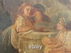 Old Oil Painting On Paper The Bath Of The 18th 18th 18th Century To Be Restored