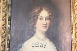 Old Oil Painting On Table Portrait Of Young Woman Late 19th Century