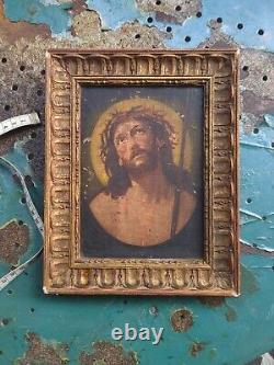 Old Oil Painting On Wood Jesus Christ