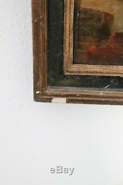Old Oil Painting On Wood Of The Seventeenth Century With Old Frame