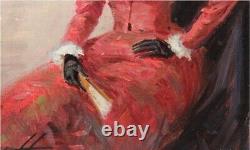 Old Oil Painting Portrait of a Woman on the Beach Impressionism 20th Century