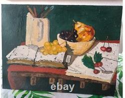 Old Oil Painting Still Life with Fruit Impressionist 20th Century