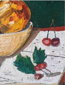 Old Oil Painting Still Life with Fruit Impressionist 20th Century