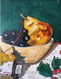 Old Oil Painting Still Life with Fruit Impressionist 20th Century