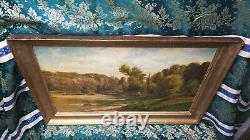 Old Oil Painting Tableau from the Auvergne Barbizon School Countryside Cow Castle