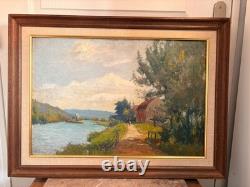 Old Oil Painting by Georges Le Meilleur, House on the Marne, Impressionism