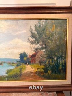 Old Oil Painting by Georges Le Meilleur, House on the Marne, Impressionism