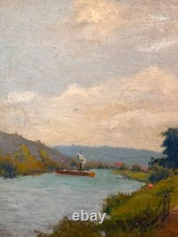 Old Oil Painting by Georges Le Meilleur, House on the Marne, Impressionism