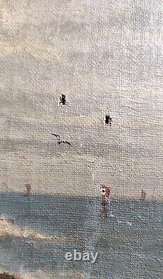 Old Oil Painting on Canvas 19th Century/Fishing/Fisherman/Brittany/Breton