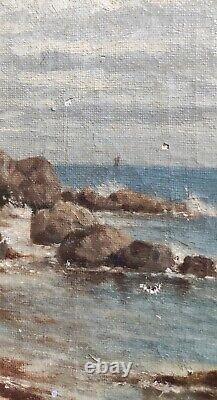 Old Oil Painting on Canvas 19th Century/Fishing/Fisherman/Brittany/Breton