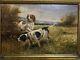 Old Oil Painting On Canvas 19th Century Signed Landscape Of Hunting Dogs