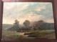 Old Oil Painting On Canvas Fine Arts. Landscape Of A Farm