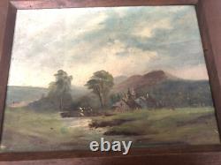 Old Oil Painting on Canvas Fine Arts. Landscape of a Farm