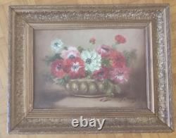 Old Oil Painting on Canvas, Framed, Brucy, 19th Century, Anemone Bouquet