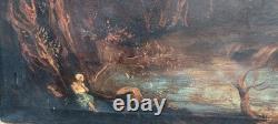Old Oil Painting on Canvas Landscape with Ruins and Figures 121x98 cm