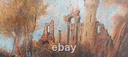 Old Oil Painting on Canvas Landscape with Ruins and Figures 121x98 cm