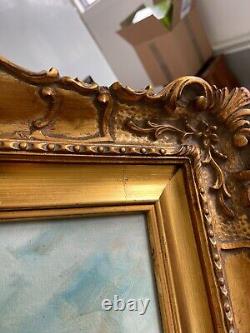 Old Oil Painting on Canvas Old Man Fisherman Framed in Gold Signed R LANZI
