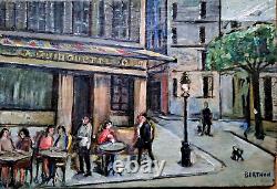Old Oil Painting on Canvas Parisian View The Guinguette Signed 1950s