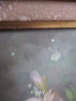 Old Oil Painting on Canvas Still Life Bouquet of Flowers signed M. Reheiser