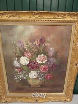 Old Oil Painting on Canvas Still Life Flower Bouquet signed M. Reheiser