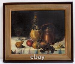 Old Oil Painting on Canvas Still Life Fruits 20th Century