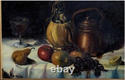 Old Oil Painting on Canvas Still Life Fruits 20th Century
