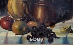 Old Oil Painting on Canvas Still Life Fruits 20th Century