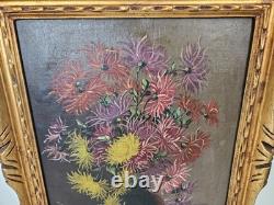 Old Oil Painting on Canvas Still Life with Bouquet Signed M. G.