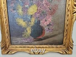 Old Oil Painting on Canvas Still Life with Bouquet Signed M. G.