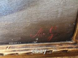 Old Oil Painting on Canvas Still Life with Bouquet Signed M. G.