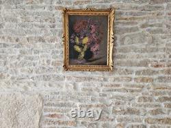 Old Oil Painting on Canvas Still Life with Bouquet Signed M. G.