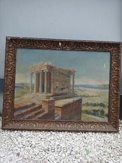 Old Oil Painting on Canvas Temple of Athens Signed Leo David