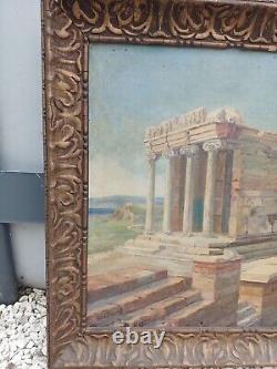 Old Oil Painting on Canvas Temple of Athens Signed Leo David