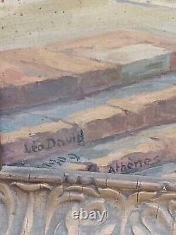 Old Oil Painting on Canvas Temple of Athens Signed Leo David