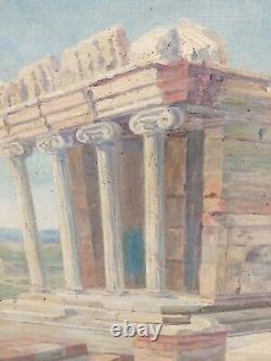 Old Oil Painting on Canvas Temple of Athens Signed Leo David